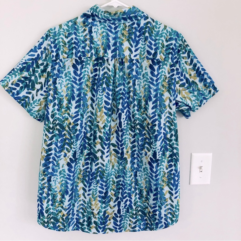 Denim & Co. Printed Button Front Shirt in Blue Leaf Multi, Size M - Picture 11 of 15